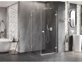 Mexen Lunar-B, pravostranný výklopný sprchový kút 90 x 90 cm, 8mm číre sklo, biely profil, 832-090-090-20-00-P