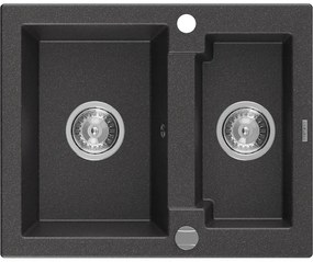 Mexen Carlos, granitový drez 582x475x177 mm, 1,5-komorový, čierna škvrnitá, 6518581500-76