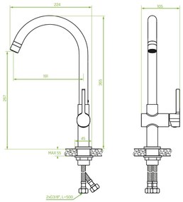 Laveo Alita, drezová batéria s výtokovým ramenom v tvare „U“, čierna matná, LAV-BVA_768D