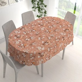 Biante Bavlnený oválny obrus Sandra SA-738 Ruže a konvalinky na hnedoružovom 100x140 cm