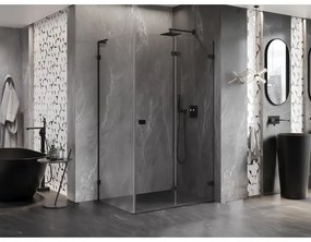 Mexen Lunar-F L, 1-krídlový sprchový kút so skladacími dverami, pravý, 95 x 70 cm, 8mm číre sklo, čierny profil, 836L-095-070-70-00-P