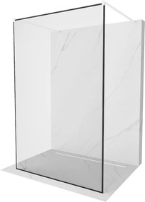 Mexen Kioto, priechodná sprchová zástena 110 x 200 cm, 8mm sklo číre/čierny vzor, 2x biela stabilizačná rozpera, 800-110-002-20-70
