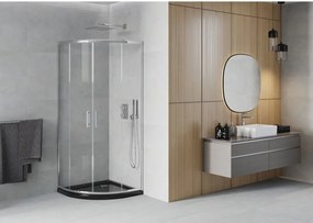 Mexen Rio, štvrťkruhový sprchový kút 80 x 80 cm, 6mm číre sklo, chrómový profil + čierna sprchová vanička, 863-080-080-01-00-4170