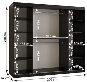 Šatníková skriňa so zrkadlom 200 cm Riana Wa 2 200 (biela). Vlastná spoľahlivá doprava až k Vám domov. 1063497