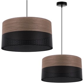 Závesné svietidlo Wood, 1x hnedá orechová dýha/čierne PVC tienidlo, (fi 40cm)