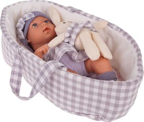 Bábika Lovely Baby s košíkom a zajačikom fialová