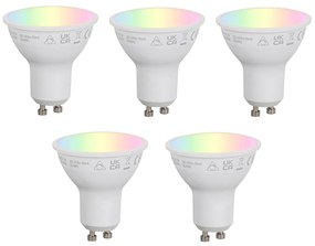 Sada 5 inteligentných stmievateľných LED žiaroviek GU10 50 mm opálová RGBW 4,7 W 400 lm 2700 – 6500 K