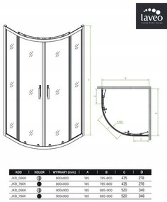Laveo Bresso, štvrťkruhová sprchová kabína 80x80x185 cm, 5mm číre sklo, čierny profil, LAV-JKB_786Z