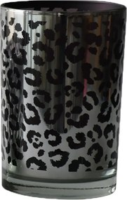 Držák čajového světla skleněný stříbrný leopard velký - 12*12*18cm