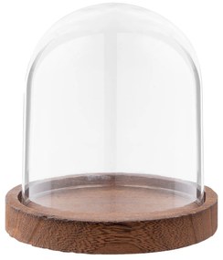 Sklenený poklop s dreveným podnosom - Ø 10*15 cm