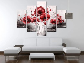 Gario Ručne maľovaný obraz Červené Vlčie maky - 5 dielny Rozmery: 150 x 105 cm