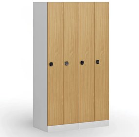 Kovová šatníková skrinka S1 zúžená, 2 oddiely, 1850 x 500 x 500 mm, demont, kódový zámok, laminované dvere, dub prírodný