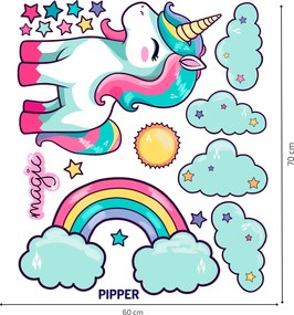 PIPPER. Jednorožec s obláčikmi - textilná nálepka na stenu