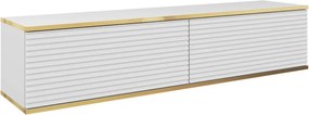 Závesná TV skrinka Orfeo, 135 cm, biela štruktúra/zlatá