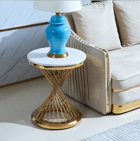 OKRÚHLY KONFERENČNÝ STOLÍK AUDREY BIELY MRAMOR + ZLATÝ 50 cm