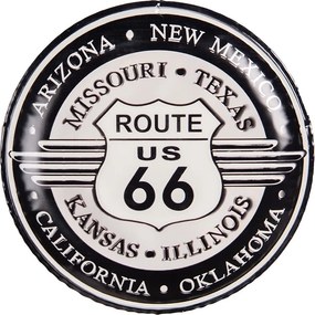 Nástenná kovová ceduľa na stenu Route 66 - Ø 35*2 cm