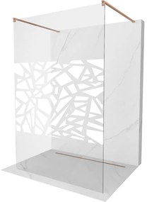 Mexen Kioto, sprchová zástena Walk-In 130 x 200 cm, 8mm číre sklo biely vzor, medený matný profil, 800-130-002-65-85