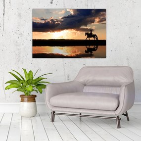 Obraz - Jazdec na koni pri západe slnka (90x60 cm)