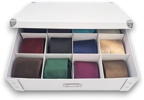Triediaci organizér s priehradkami, na spodnú bielizeň, kravaty, opasky TIE-BELT, biely