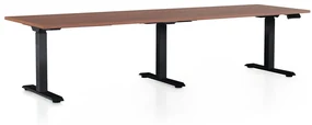 Výškovo nastaviteľný stôl OfficeTech Long, 260 x 80 cm, čierna podnož, orech
