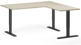 Výškovo nastaviteľný stôl, 160x160 cm, 3 motory, L/P, čierna podnož, dub prírodný