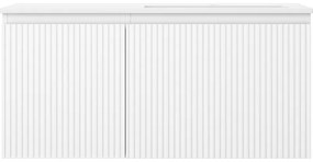 Mexen Rivel, kúpeľňová skrinka 100 cm s pravým umývadlom Otis, 1S, 1D, drážkovaná, biela matná, 91A23-10047-3-BBFF01-W18P01