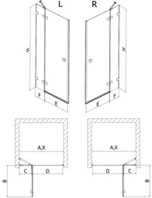 Mexen Lunar, výklopné sprchové dvere pravé 95 cm, 8mm číre sklo, medený matný profil, 834-095-000-65-00-P