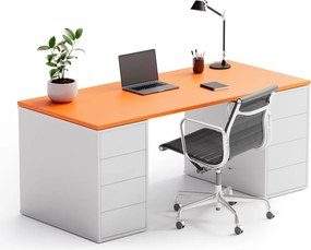 Kancelársky písací stôl s úložným priestorom BLOCK B03, 180x80 cm, biela/oranžová