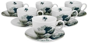 Porcelánová šálka s podšálkou Hokusai The Great Wave 250 ml sada 6ks