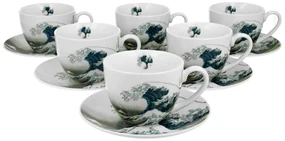 Porcelánová šálka s podšálkou Hokusai The Great Wave 250 ml sada 6ks