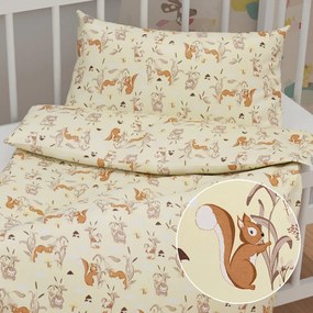 Biante Detské bavlnené posteľné obliečky do postieľky Sandra SA-700 Veveričky a ježkovia na svetlo vanilkovom Do postieľky 90x140 a 50x70 cm