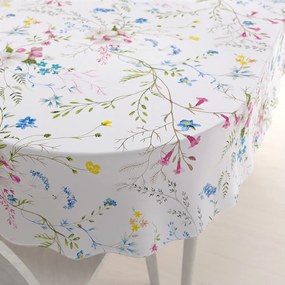 Biante Bavlnený oválny obrus Sandra SA-453 Modro-ružové kvety na bielom 120x140 cm