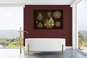 Obraz meditujúci Budha so zlatými ornamentami