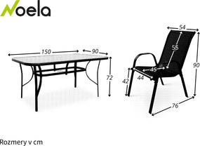 Noela Záhradný jedálenský set Klaudia čierny + 4x kovová stolička Ramada