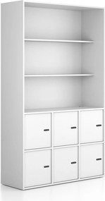 Kancelárska skriňa FRAME, 6x dvere, 2x polica, 1299 x 450 x 2162 mm, mechanický kódový zámok, biela