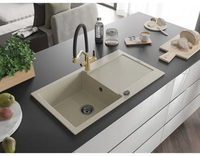 Mexen Leo, 1-komorový granitový drez 900x500x190 mm a drezová batéria Duo, béžová, 6501-69-671701-57-B