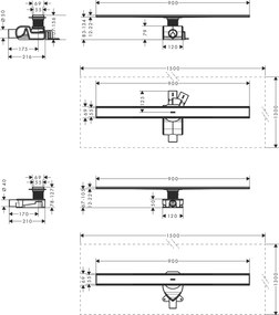 Hansgrohe RainDrain Allround, úplná sada sprchového žľabu 900 pre štandardnú/plochú inštaláciu, nerez, HAN-56188800