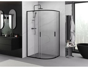 Mexen Exo, asymetrický sprchový kút s posuvnými dverami 100 x 80 cm, 6mm číre sklo, čierny profil, 8132-100-080-70-00