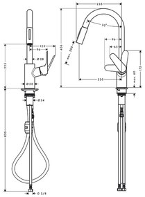 Hansgrohe Focus M41, páková kuchynská batéria 240, Eco, vyťahovateľná sprška, 2jet, chrómová, HAN-31833000