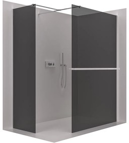 CERANO - Sprchová zástena Walk-in Onyx TL/P - hranatá vzpera + polička / držiak na uteráky - chróm, grafitové sklo - 140x130 cm, CER-CER-8050BD4188