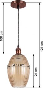 Brilagi-LED Luster na lanku R GLASS 1xE27/60W/230V pr. 17 cm medená/dymovo-béžová