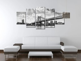 Gario Obraz s hodinami Brooklyn New York - 5 dielny Rozmery: 150 x 105 cm
