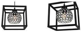 Závesné svietidlo Crystal Cage, 1x čierne krištáľové tienidlo v kovovom ráme