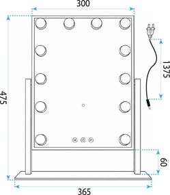 Rea Hollywood, LED zrkadlo, 30x40, biela, HOM-12023