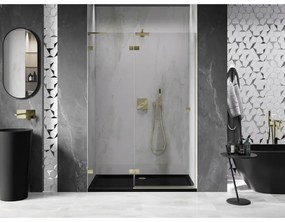 Mexen, Mexen Lunar L Otočné ľavé sprchové dvere 140 cm, transparentné, brúsené zlaté - 834L-140-000-55-00-L