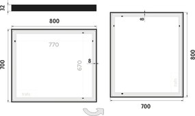 Nimco Čierne LED zrkadlo 800x700 - ZPC 13003-90