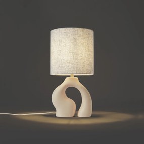 Japandi stolná lampa béžová s ľanovým tienidlom - Dahlia