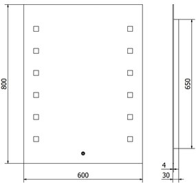 Mexen Ner, LED kúpeľňové zrkadlo s podsvietením 60x80 cm, 6000K, ochrana proti zahmlievaniu, 9809-060-080-611-00