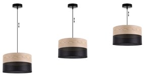 Light Home Závesné svietidlo Wood, 1x béžová dubová dýha/čierne PVCové tienidlo, (fi 30cm)
