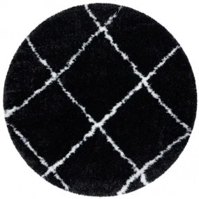 Koberec FLUFFY kruh shaggy kratka, trellis - antracit / biely